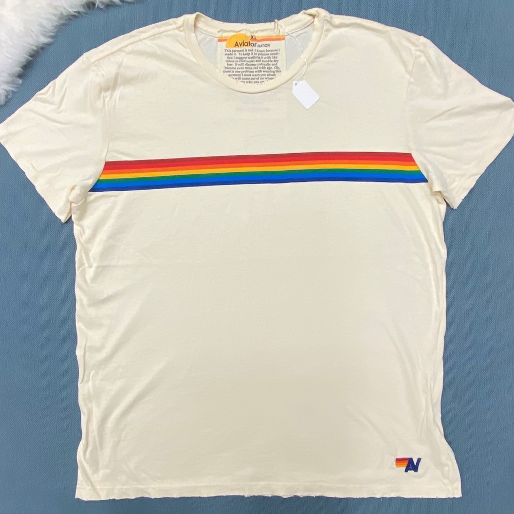 NWT Aviator Nation Rainbow Sunset Tee Vtg White XL